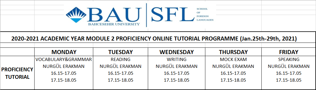 Proficiency Tutorial Program BAU Bah e ehir niversitesi