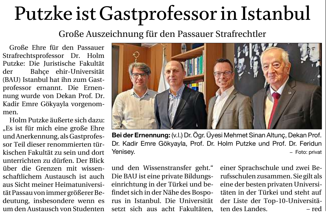 Prof. Dr. Putzke’nin Fakültemizi Ziyareti Alman Basınında Yer Aldı.