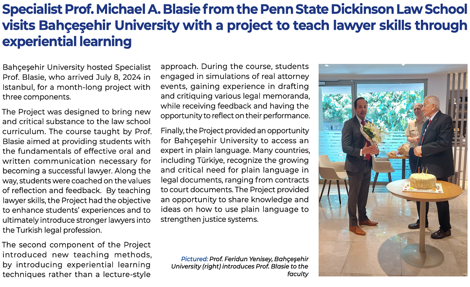 Uzman Profesör Michael A. Blasie Bahçeşehir Üniversitesi’nde: Hukuk Eğitiminde Deneyimsel Öğrenme ve İletişim Becerileri Odaklı Proje